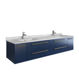 Fresca FVN6172RBL-UNS-D Fresca Lucera 72" Royal Blue Wall Hung Double Undermount Sink Modern Bathroom Vanity w/ Medicine Cabinets