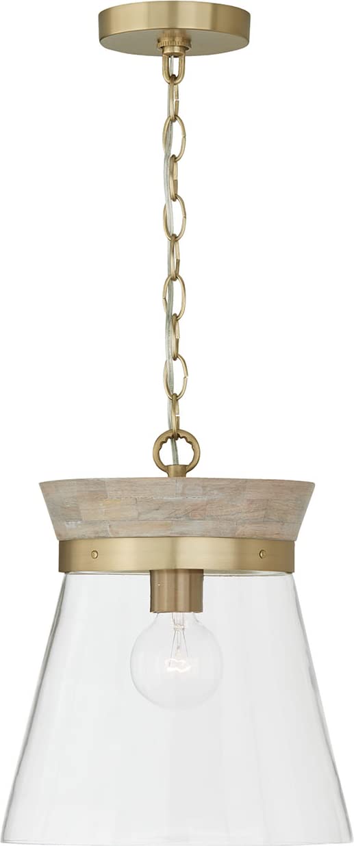 Capital Lighting 347311WS Finn 1 Light Pendant White Wash and Matte Brass