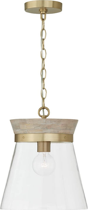 Capital Lighting 347311WS Finn 1 Light Pendant White Wash and Matte Brass