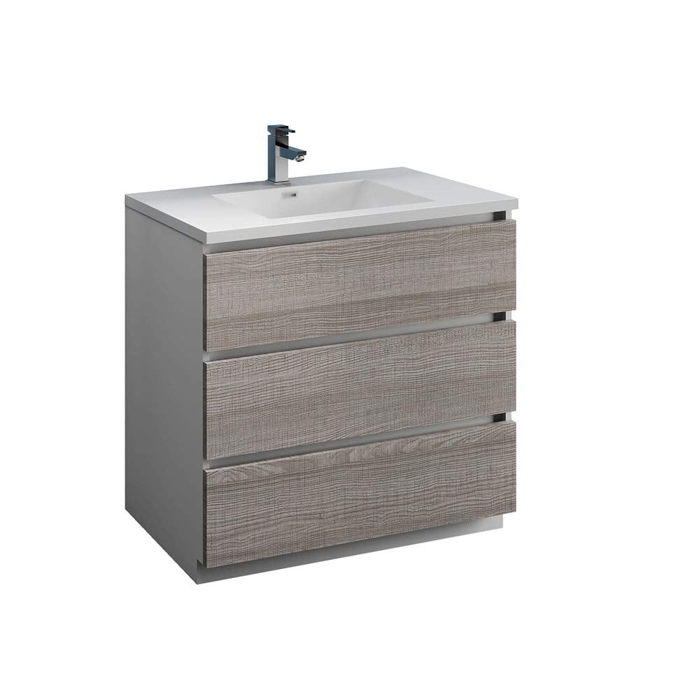 Fresca FCB9336HA-I Fresca Lazzaro 36" Glossy Ash Gray Free Standing Modern Bathroom Cabinet w/ Integrated Sink