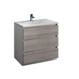 Fresca FCB9336HA-I Fresca Lazzaro 36" Glossy Ash Gray Free Standing Modern Bathroom Cabinet w/ Integrated Sink