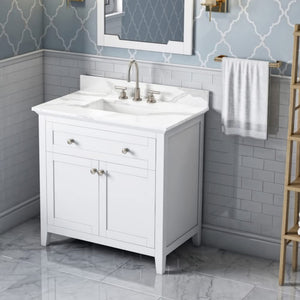 Jeffrey Alexander VKITCHA36WHCQR 36" White Chatham Vanity, Calacatta Vienna Quartz Vanity Top, undermount rectangle bowl