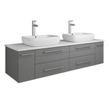 Fresca FCB6160GR-VSL-D-CWH-V Fresca Lucera 60" Gray Wall Hung Modern Bathroom Cabinet w/ Top & Double Vessel Sinks