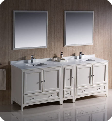 Fresca FVN20-361236AW Fresca Oxford 84" Antique White Traditional Double Sink Bathroom Vanity