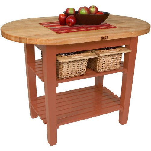 John Boos C-ELIP4830175-2S-CR C-Elip Country-Style Elliptical Butcher Block Table - 48"W, 30"D, Two Shelves, Cherry Stained Base