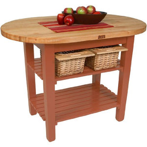 John Boos C-ELIP4830175-2S-CR C-Elip Country-Style Elliptical Butcher Block Table - 48"W, 30"D, Two Shelves, Cherry Stained Base