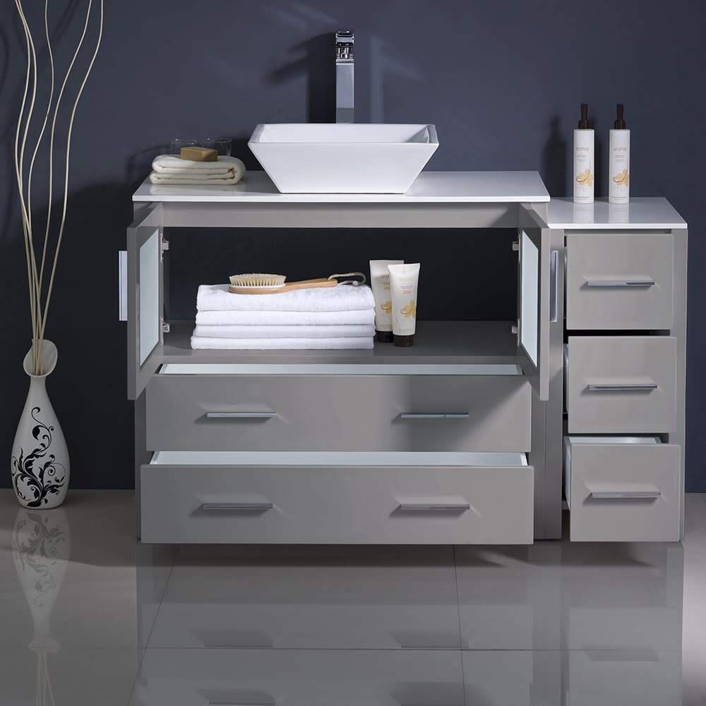 Fresca FCB62-3612GR-CWH-V Fresca Torino 48" Gray Modern Bathroom Cabinets w/ Top & Vessel Sink