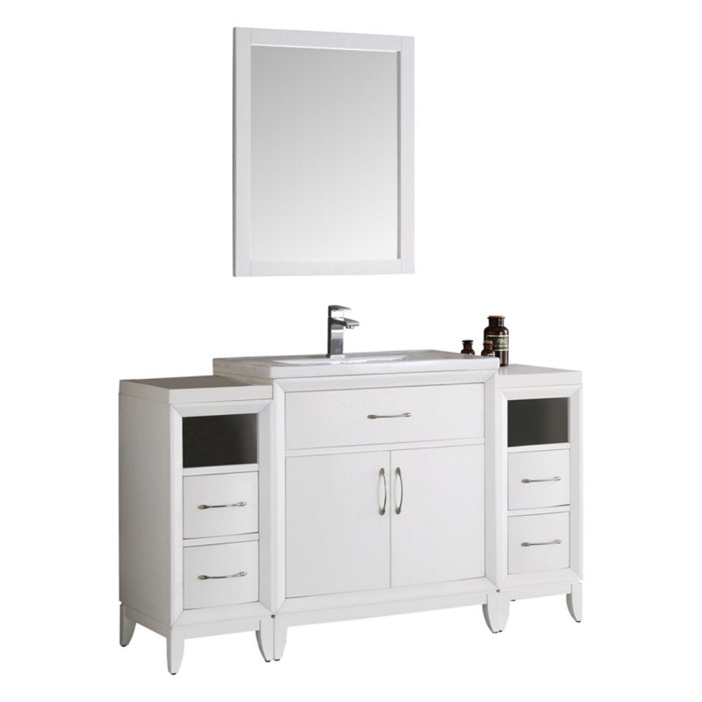 Fresca FVN21-123012WH Fresca Cambridge 54" White Traditional Bathroom Vanity w/ Mirror