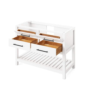 Jeffrey Alexander VKITWAV48WHWCR 48" White Wavecrest Vanity, White Carrara Marble Vanity Top, undermount rectangle bowl