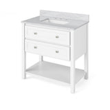 Jeffrey Alexander VKITADL36WHBOR 36" White Adler Vanity, Boulder Cultured Marble Vanity Top, undermount rectangle bowl