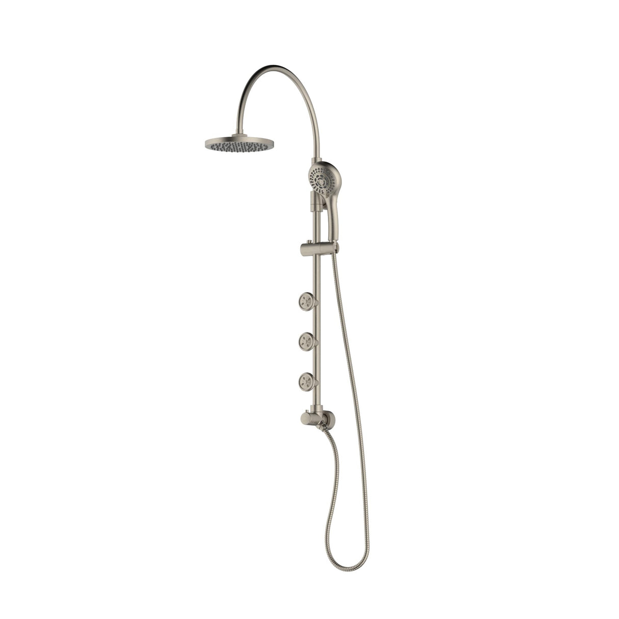 PULSE ShowerSpas 7001-BN Riviera Shower System with 8" Rain Showerhead, 3 Body Sprays, 5-Function Hand Shower, Brushed Nickel Finish