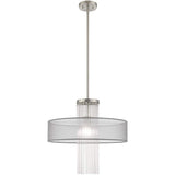 Livex Lighting 42804-91 Alexis - One Light Chandelier, Brushed Nickel Finish with Translucent Gray Fabric Shade with Clear Rods Crystal