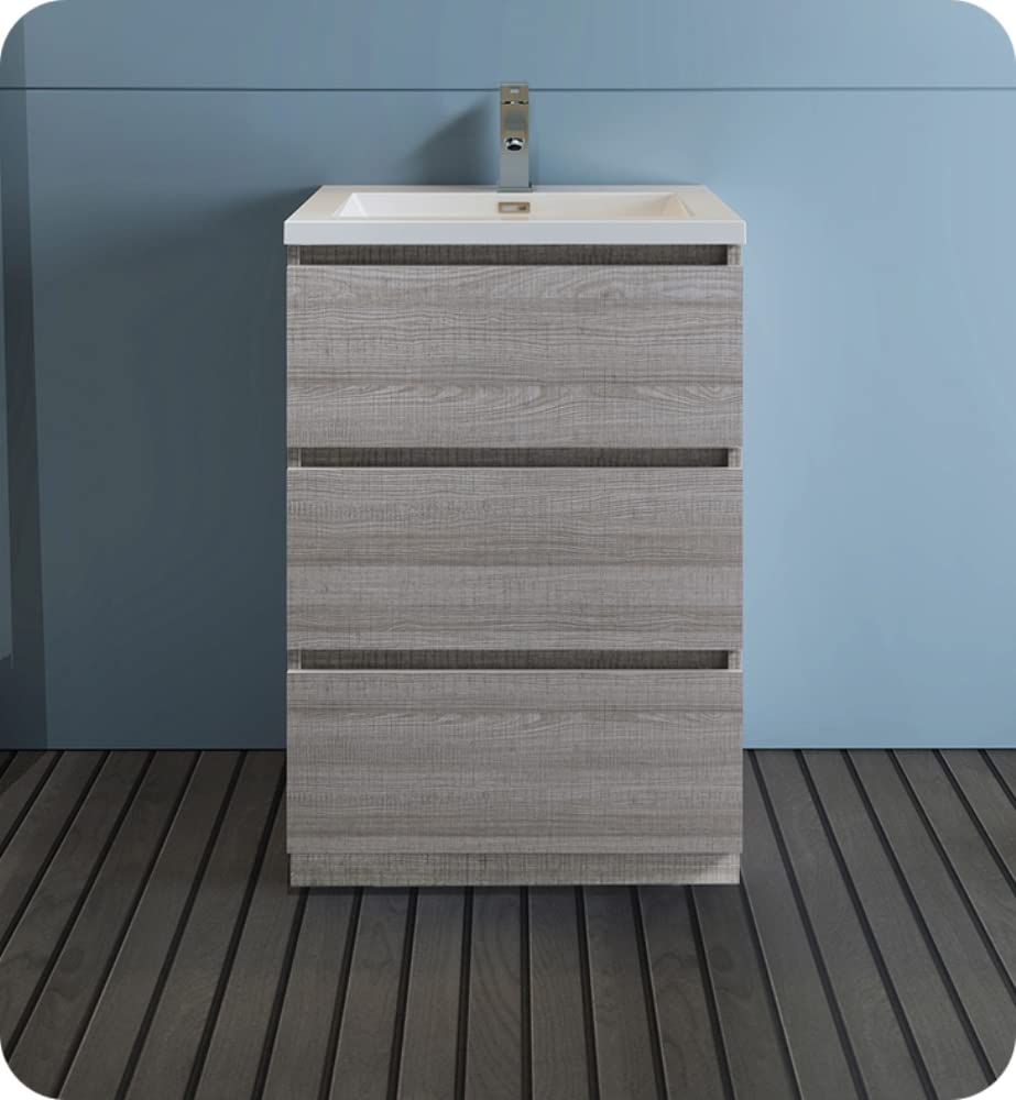 Fresca FCB9324HA-I Fresca Lazzaro 24" Glossy Ash Gray Free Standing Modern Bathroom Cabinet w/ Integrated Sink