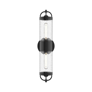 Alora EW461102BKCB LANCASTER 2 HEAD 5" EXTERIOR WALL TEXTURED BLACK CLEAR BUBBLE GLASS E26 60WX2