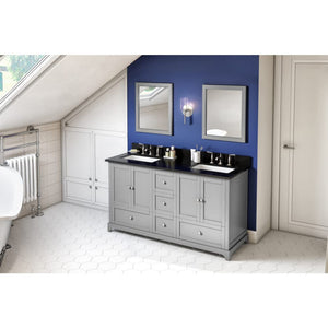 Jeffrey Alexander VKITADD60GRBGR 60" Grey Addington Vanity, double bowl, Black Granite Vanity Top, two undermount rectangle bowls