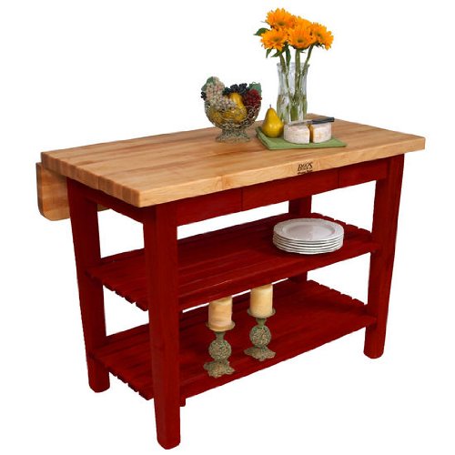 John Boos KIB01-BN Kitchen Island Bar w/Drop Leaf - 48" W x 32" D, Barn Red Base