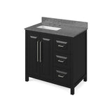 Jeffrey Alexander VKITCAD36BKBOR 36" Black Cade Vanity, left offset, Boulder Vanity Cultured Marble Vanity Top, undermount rectangle bowl