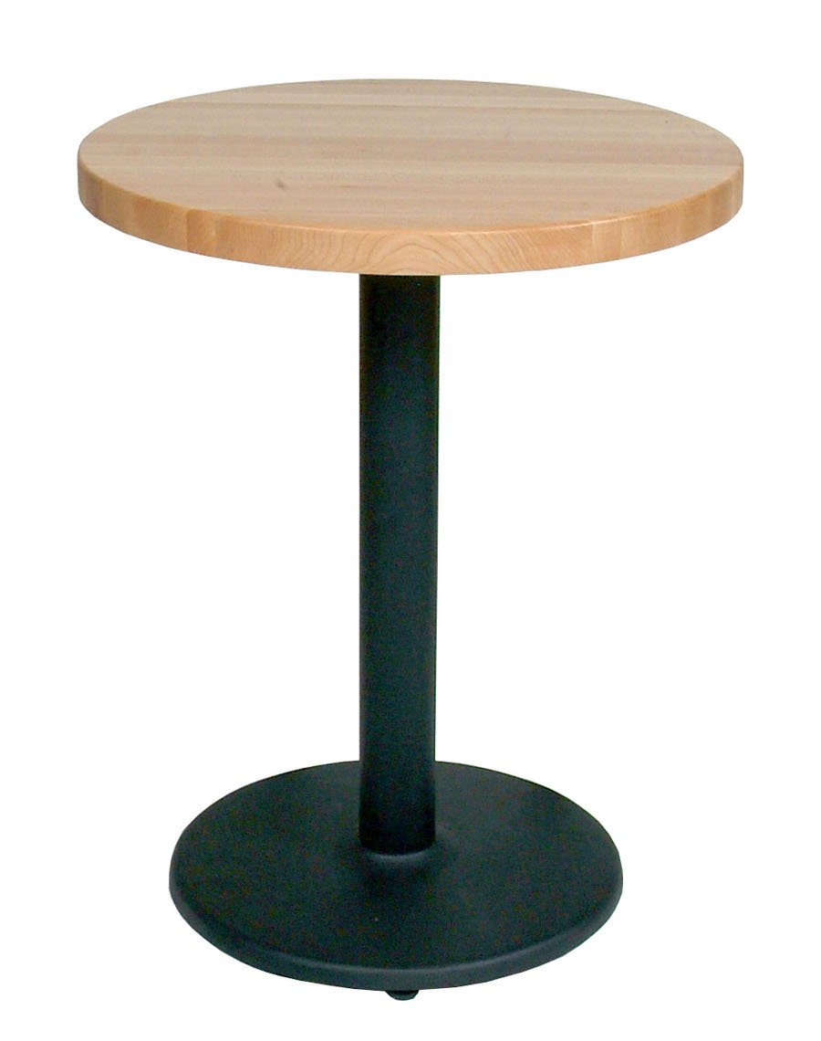 John Boos RTM-48 48" Round Maple Butcher Block Cafe Table, 1.75" Thick, Black Pedestal & Disc Base