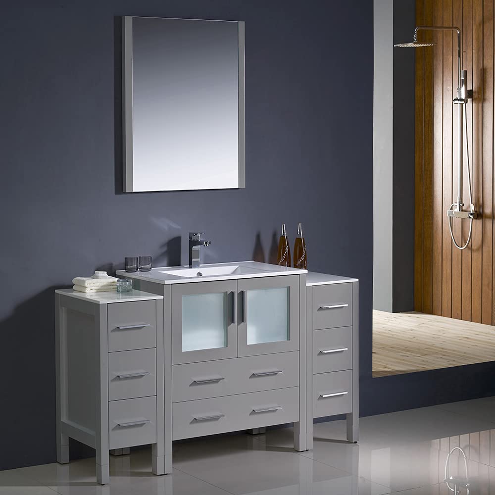 Fresca FVN62-123012GR-UNS Fresca Torino 54" Gray Modern Bathroom Vanity w/ 2 Side Cabinets & Integrated Sink