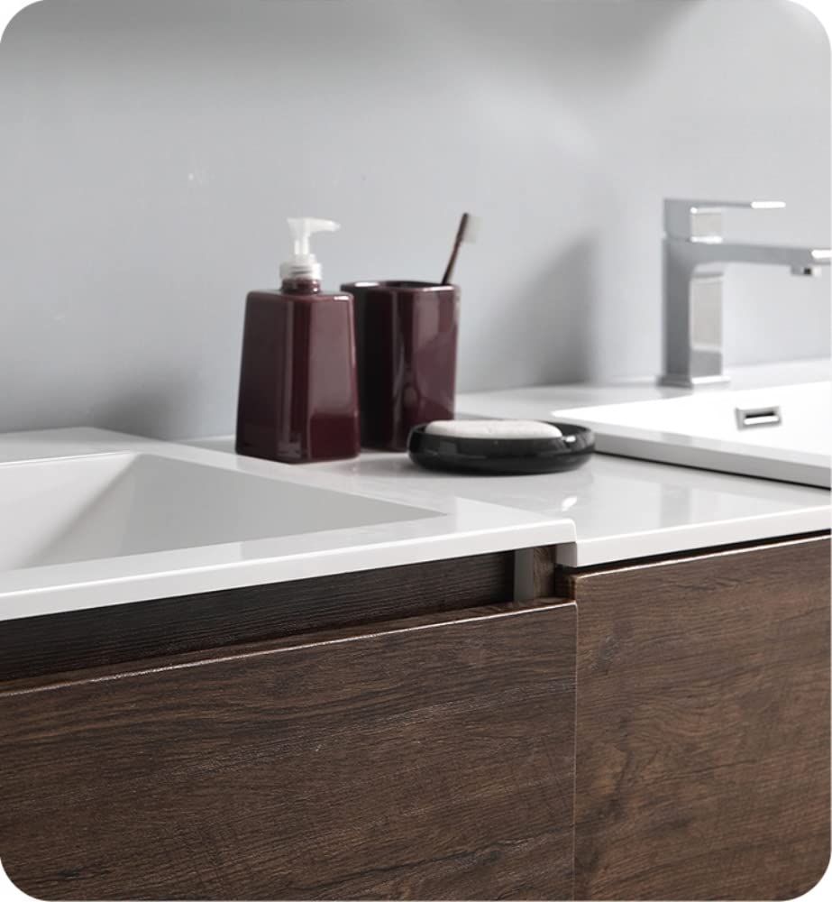 Fresca FCB93-241224RW-D-I Fresca Lazzaro 60" Rosewood Free Standing Double Sink Modern Bathroom Cabinet w/ Integrated Sinks