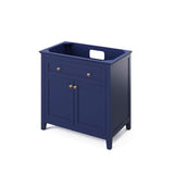 Jeffrey Alexander VKITCHA36BLWCR 36" Hale Blue Chatham Vanity, White Carrara Marble Vanity Top, undermount rectangle bowl