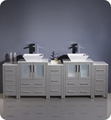 Fresca FCB62-72GR-CWH-V Fresca Torino 84" Gray Modern Double Sink Bathroom Cabinets w/ Tops & Vessel Sinks