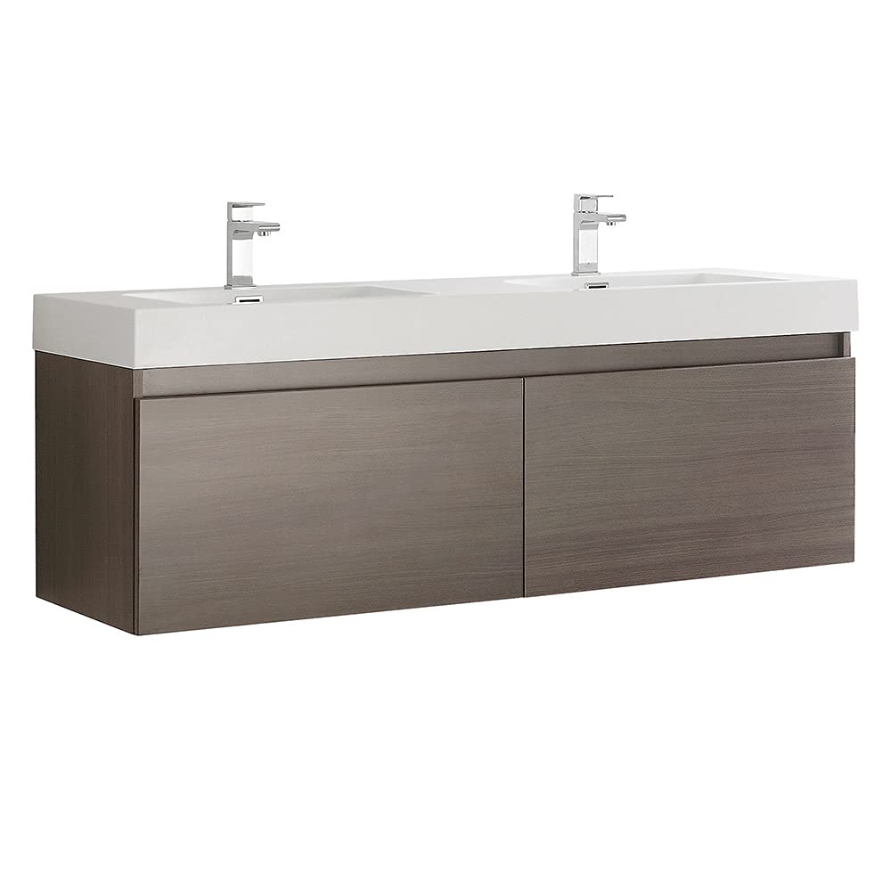 Fresca FCB8042GO-I Fresca Mezzo 60" Gray Oak Wall Hung Double Sink Modern Bathroom Cabinet w/ Integrated Sink