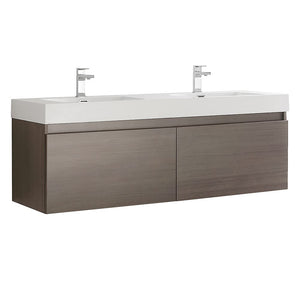 Fresca FCB8042GO-I Fresca Mezzo 60" Gray Oak Wall Hung Double Sink Modern Bathroom Cabinet w/ Integrated Sink