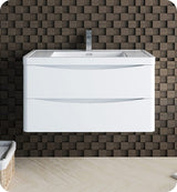 Fresca FCB9036WH-I Fresca Tuscany 36" Glossy White Wall Hung Modern Bathroom Cabinet w/ Integrated Sink