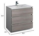 Fresca FCB9336HA-I Fresca Lazzaro 36" Glossy Ash Gray Free Standing Modern Bathroom Cabinet w/ Integrated Sink