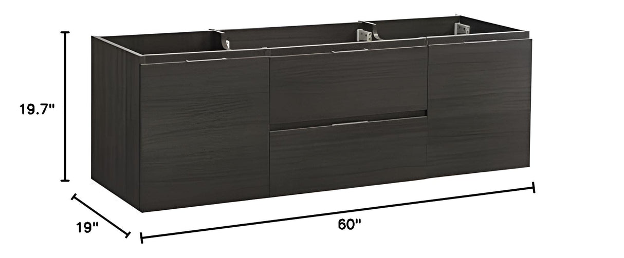 Fresca FCB8360GO-D Fresca Valencia 60" Gray Oak Wall Hung Double Sink Modern Bathroom Cabinet