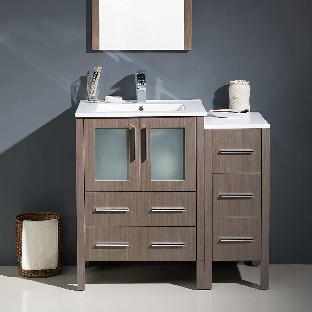 Fresca FVN62-2412GR-UNS Fresca Torino 36" Gray Modern Bathroom Vanity w/ Side Cabinet & Integrated Sinks