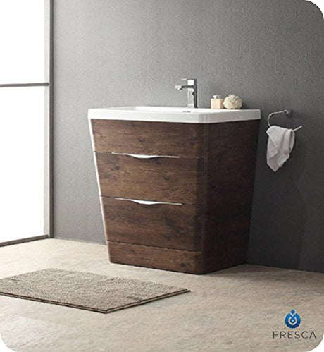 Fresca FCB8532RW-I Fresca Milano 32" Rosewood Modern Bathroom Cabinet w/ Integrated Sink