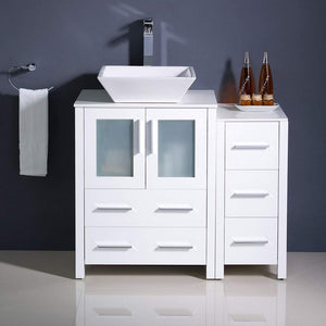 Fresca FCB62-2412WH-CWH-V Fresca Torino 36" White Modern Bathroom Cabinets w/ Top & Vessel Sink