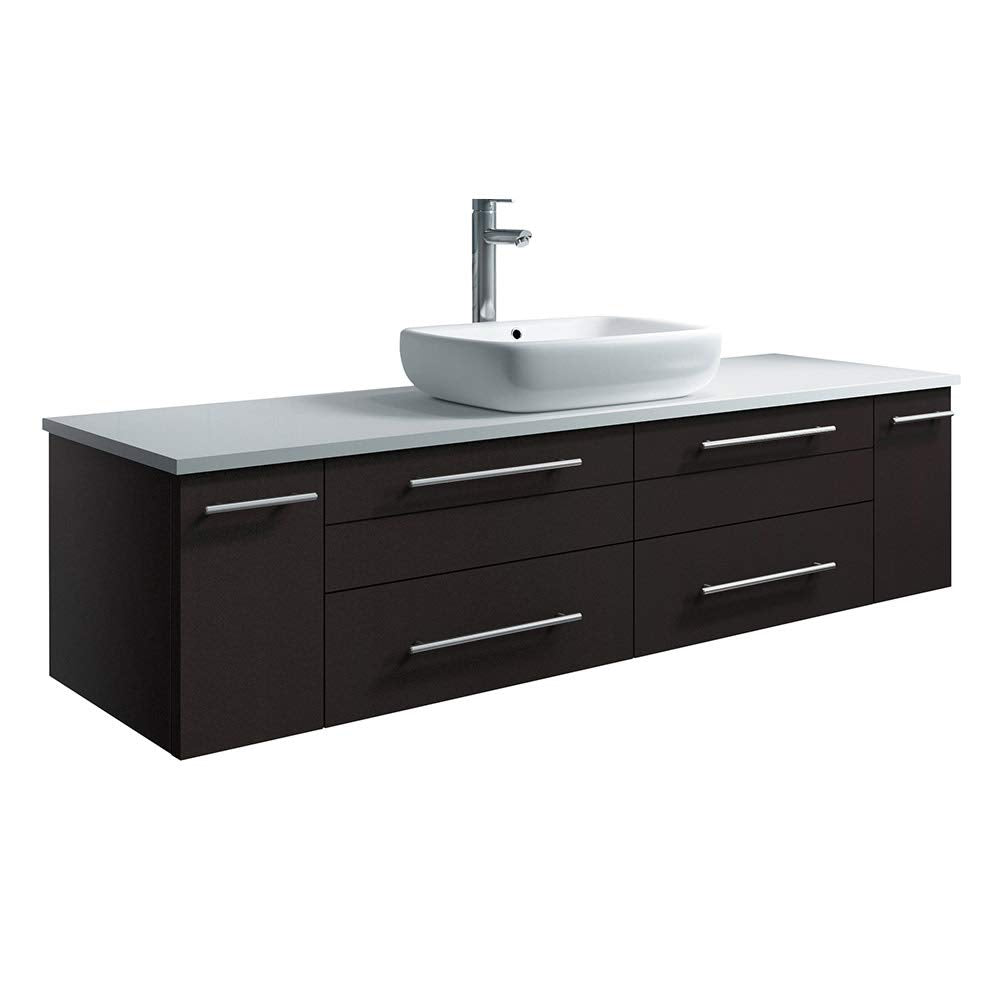 Fresca FCB6160ES-VSL-CWH-V Fresca Lucera 60" Espresso Wall Hung Modern Bathroom Cabinet w/ Top & Single Vessel Sink