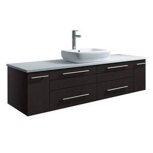 Fresca FCB6160ES-VSL-CWH-V Fresca Lucera 60" Espresso Wall Hung Modern Bathroom Cabinet w/ Top & Single Vessel Sink