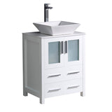 Fresca FCB6224WH-CWH-V Fresca Torino 24" White Modern Bathroom Cabinet w/ Top & Vessel Sink