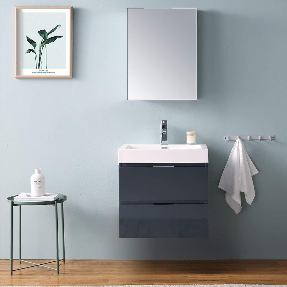 Fresca FVN8324GG Fresca Valencia 24" Dark Slate Gray Wall Hung Modern Bathroom Vanity w/ Medicine Cabinet