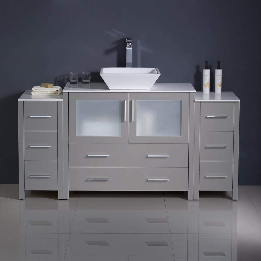 Fresca FCB62-123612WH-CWH-V Fresca Torino 60" White Modern Bathroom Cabinets w/ Top & Vessel Sink