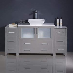 Fresca FCB62-123612WH-CWH-V Fresca Torino 60" White Modern Bathroom Cabinets w/ Top & Vessel Sink
