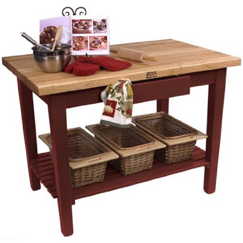 John Boos C3624C-S-BN Classic Country Worktable, 36" W x 24" D 35" H, with Casters and 1 Shelf, Barn Red