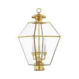Livex Lighting 2384-91 Transitional Three Light Post-Top Lanterm from Westover Collection in Pwt, Nckl, B/S, Slvr. Finish, 12.00 inches, 21.5x12.00x12.00, Brushed Nickel