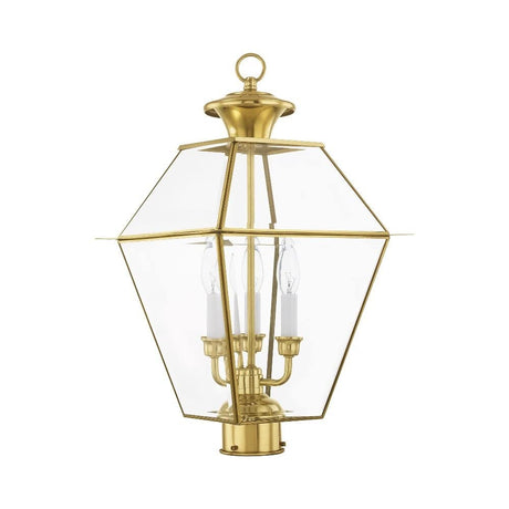 Livex Lighting 2384-04 Westover 3 Light Outdoor Black Finish Solid Brass Wall Lantern with Clear Beveled Glass, 22" x 12" x 22"
