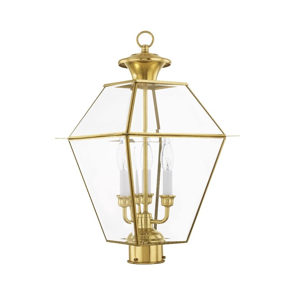 Livex Lighting 2384-04 Westover 3 Light Outdoor Black Finish Solid Brass Wall Lantern with Clear Beveled Glass, 22" x 12" x 22"