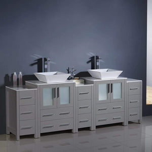 Fresca FCB62-72WH-CWH-V Fresca Torino 84" White Modern Double Sink Bathroom Cabinets w/ Tops & Vessel Sinks