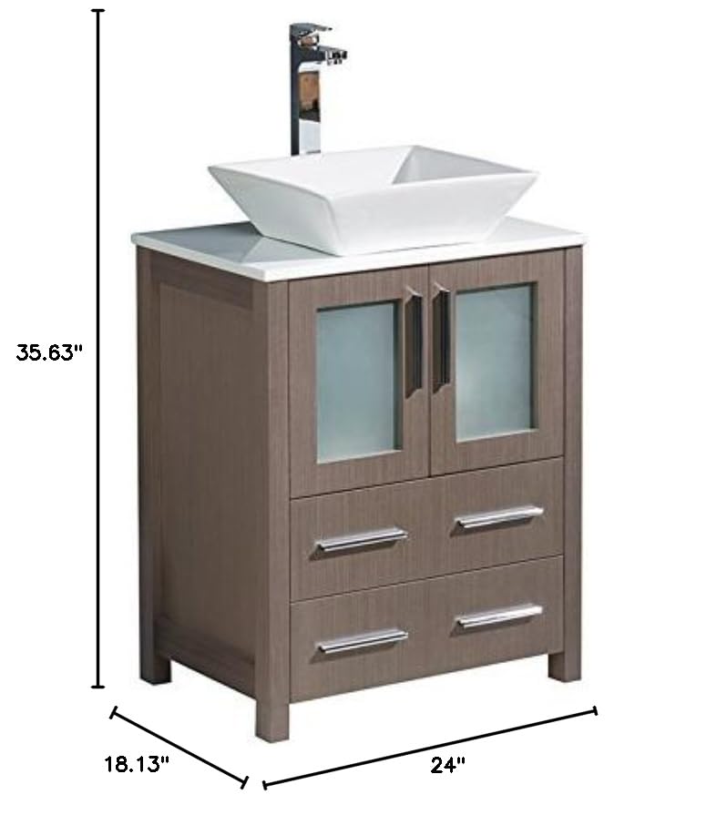 Fresca FCB6224GO-CWH-V Fresca Torino 24" Gray Oak Modern Bathroom Cabinet w/ Top & Vessel Sink