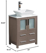 Fresca FCB6224GO-CWH-V Fresca Torino 24" Gray Oak Modern Bathroom Cabinet w/ Top & Vessel Sink