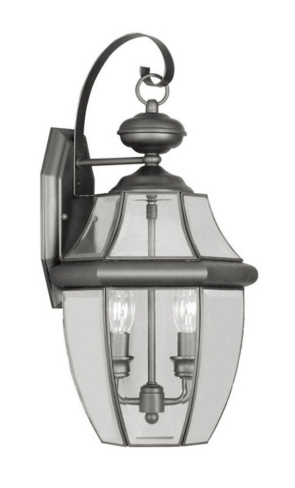 Livex Lighting 2251-04 Monterey 2 Light Outdoor Black Finish Solid Brass Wall Lantern with Clear Beveled Glass