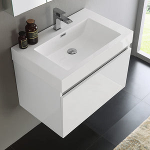 Fresca FVN8007WH Fresca Mezzo 30" White Wall Hung Modern Bathroom Vanity w/ Medicine Cabinet