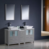 Fresca FVN62-241224GR-VSL Fresca Torino 60" Gray Modern Double Sink Bathroom Vanity w/ Side Cabinet & Vessel Sinks